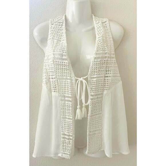 Roxy Crocheted Sleeveless Spirt Bird Vest Off White Adjustable Tie Size XS - Picture 2 of 7